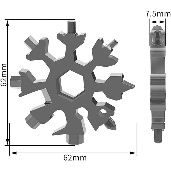 Snowflake Multi-Tool, 18-i-1 bärbar multiverktyg i rostfritt stål, bärbar nyckelring Skruvmejsel Flasköppnare