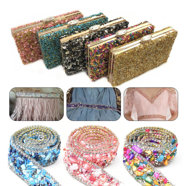 2 cm breda färgglada kristaller glänsande band med strass personlig klänning dekorativt band för gör-det-själv-väskor Färgat Grus 1M