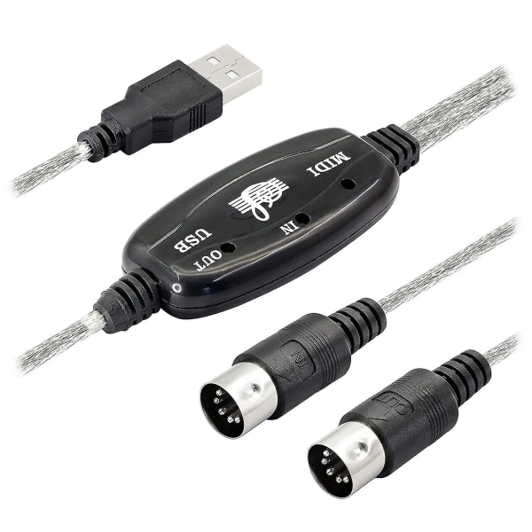 USB midi kabeladapter, USB type A hane til midi din 5 stifter in-ut kabelgrænsesnit med ledindikator