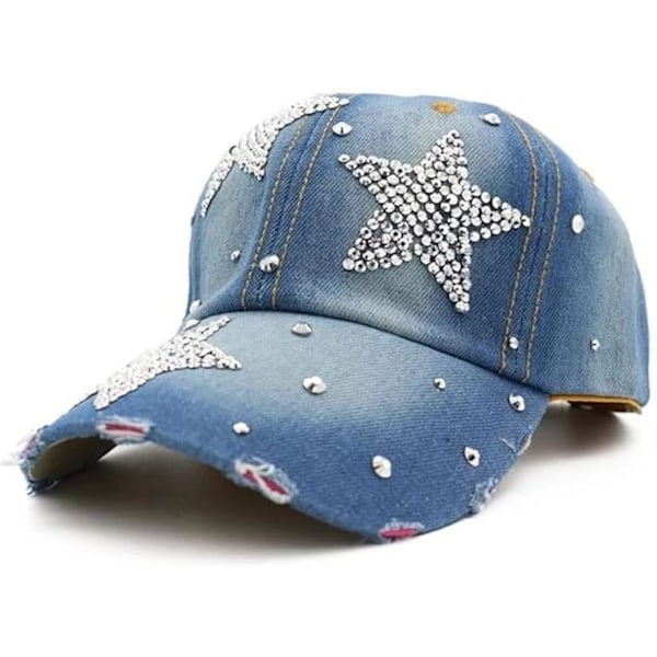 Dammössa Diamond Flower Denim Cap Sommar Cowboy Hat Cowboy Hat Cap (Farge: B, Størrelse: Justerbar)