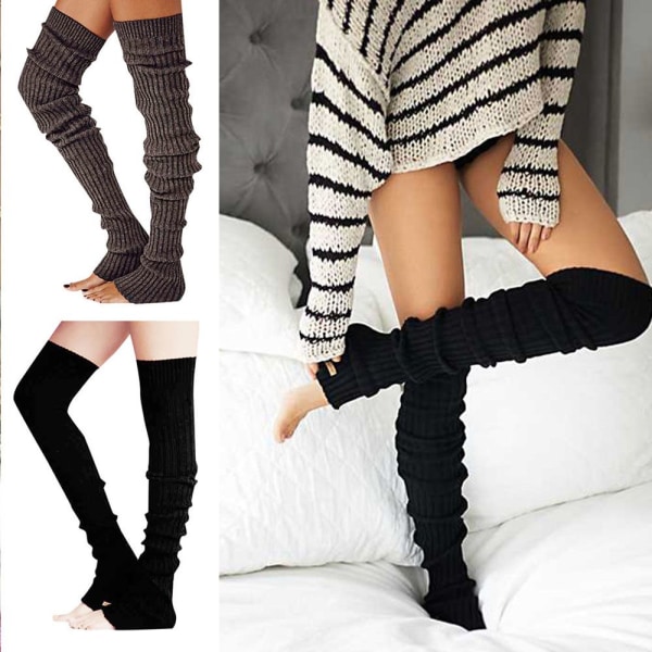 Benvärmare High Knee Sox Knit Crochet Boot Socks Leggings grå - high quality grå