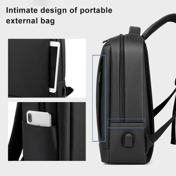 Ryggsäck Business Men Multifunktion USB-grænsesnit Vandtæt väska Laptopväska Grå