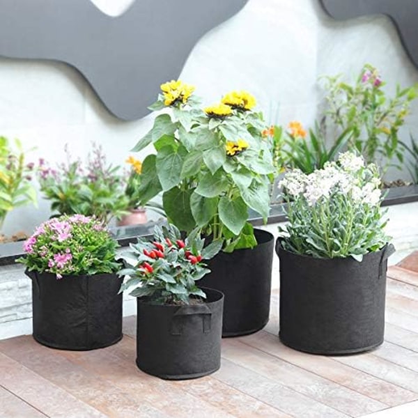 10 gallonin kasvusäkit kahvoilla 5 kpl, kangasruukut Grow B 7 gallon