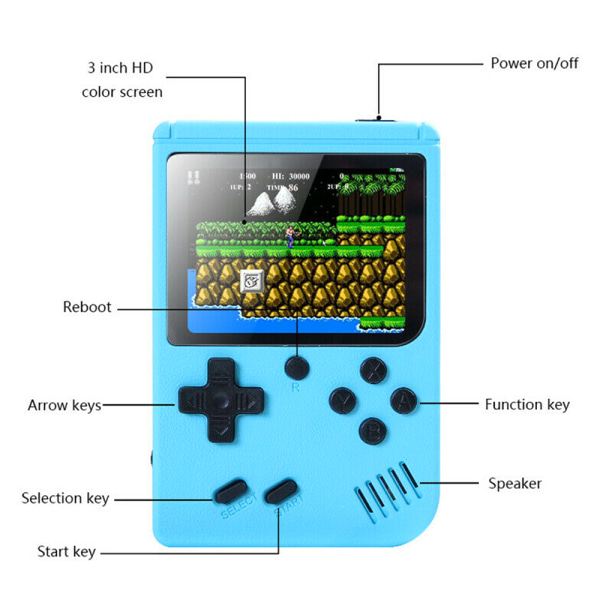 Retro Handhållen Spelkonsol med 400 Klassiska FC-spel - 3,0 Tums Skärm Bärbar Videospelkonsol blue