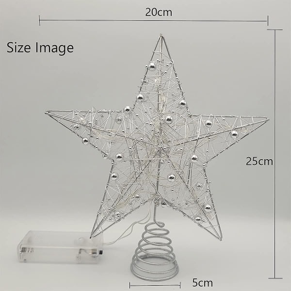 25 cm stjerne julegran, julgran topper dekoration, Light Up stjerne julgran indendørs udendørs julgran topper dekoration, Light Up