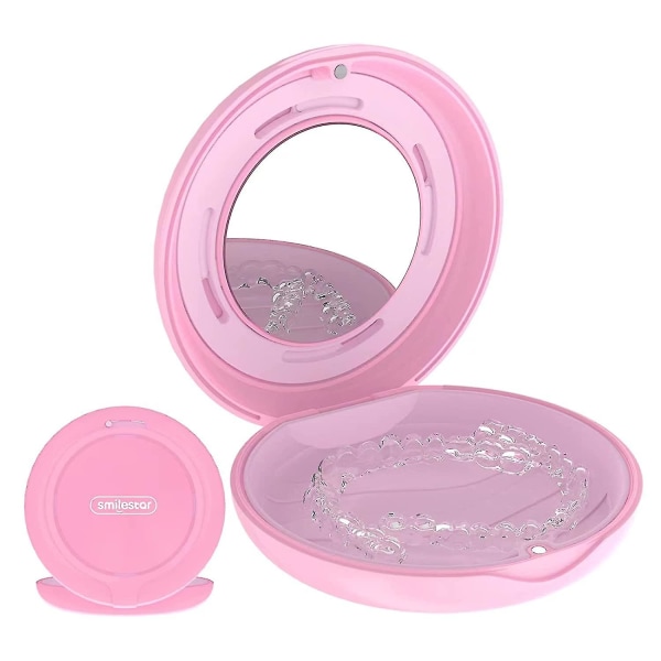 Case med ventilationshål, smalt case med spegel, kompatibelt med Invisalign, case(färg: rosa)