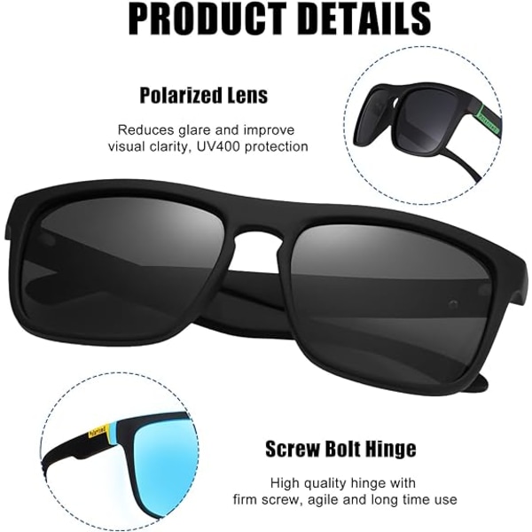 2 stk. Solbriller til mænd, UV400-beskyttelse, polariserede solbriller, retro solbriller til udendørs sport, golf
