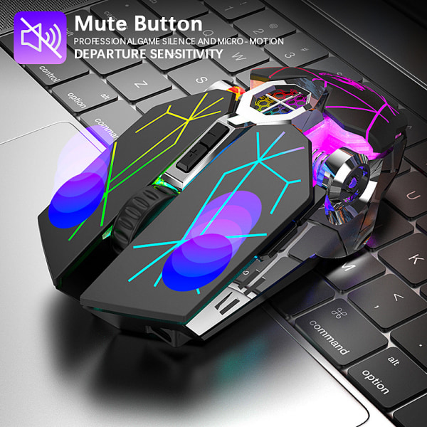 Bluetooth Dual Mode Laddning Gaming Mus Tyst vannkjøling Opplyst mekanisk mus, USB trådløst mus med 6 knapper 6 utbytte