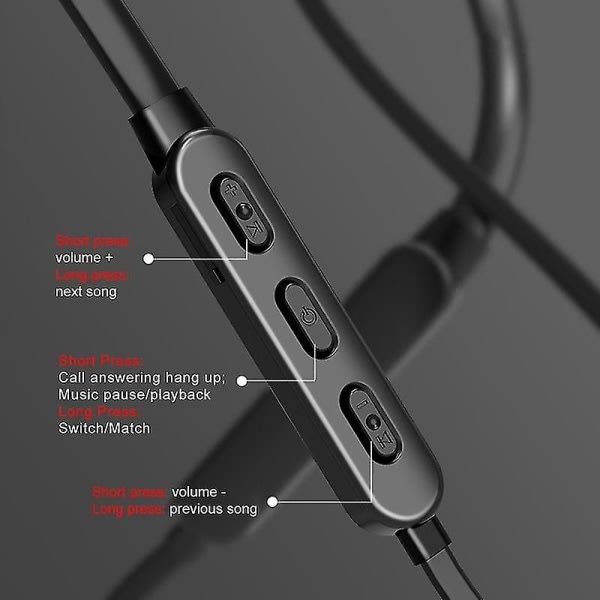 Magnetisk trådstyrd halsmontert Bluetooth-headset Svart