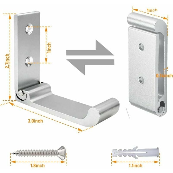 (Silver) Vikbar väggkrok, 4-delad väggmonterad hörlurshållare