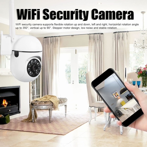 Sikkerhetskamera utendørs, trådløs HD 1080P WiFi Overvakningskamera Hemsikkerhetssystem 360° vy, bevegelsesdetektering, automatisk sporing, tvåvägssamtal