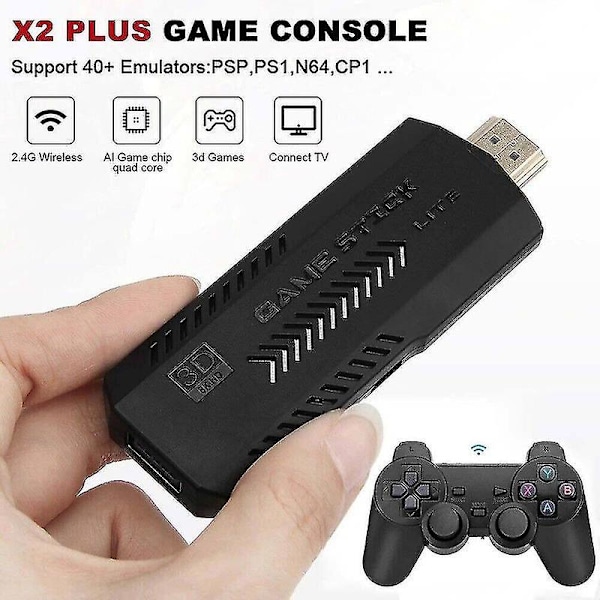 X2 Plus Spillpinne Retro Konsol Dobbel Trådløs Kontroller 128GB 40000+ Spill