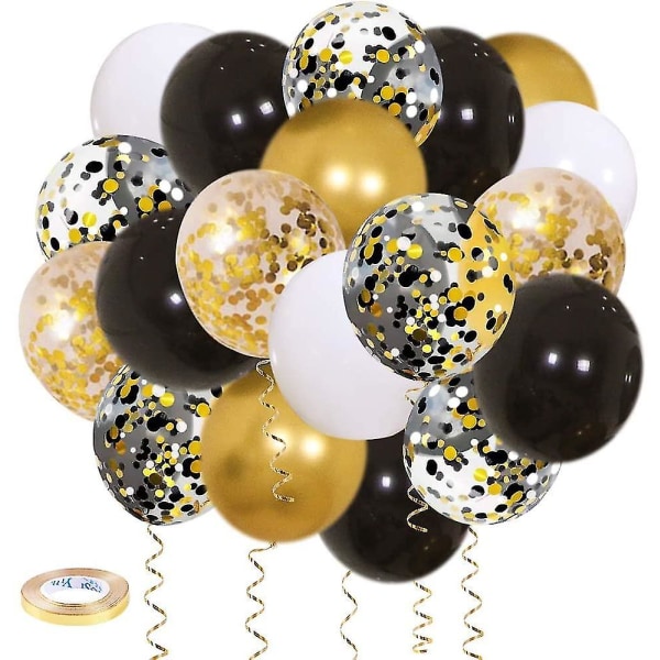 Sort guld konfetti balloner 50 pakke - 12 tommer guld hvid og sort konfetti balloner med bånd til eksamen Fødselsdag bryllupsfest dekorationer