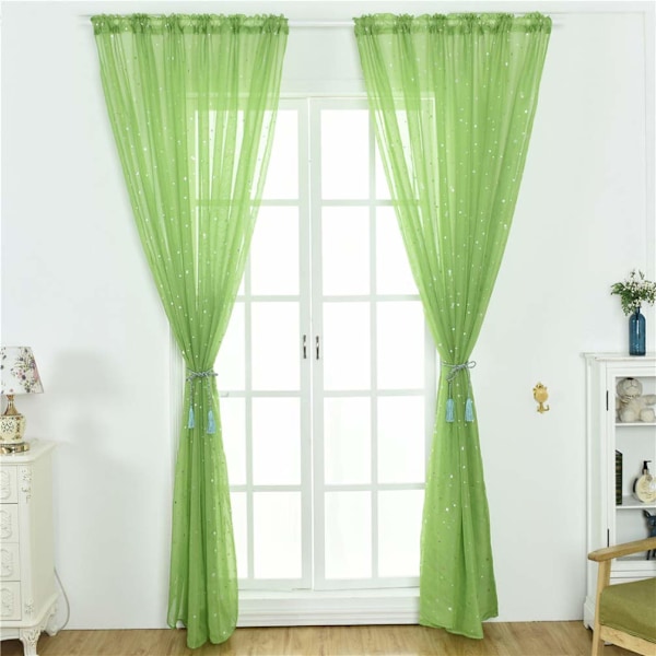 Stjernetulsgardin, gennemsigtig stjernegardin til soveværelse glitterstjerne voile gardinpanel voile netgardin (100x270CM, grøn, 1 gardin) Green