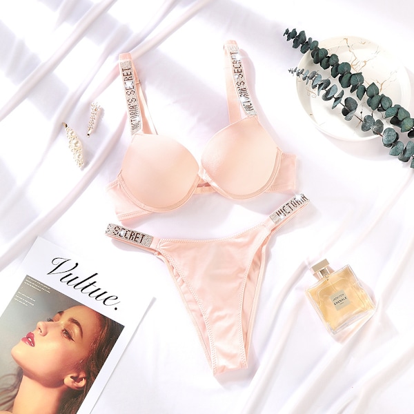 Sexiga Underkläder Komfort Kvinnor Set Push Up BH Victoria's Secret Underklädesset Damunderkläder Vetement Femme Rosa Pink Pink 85C