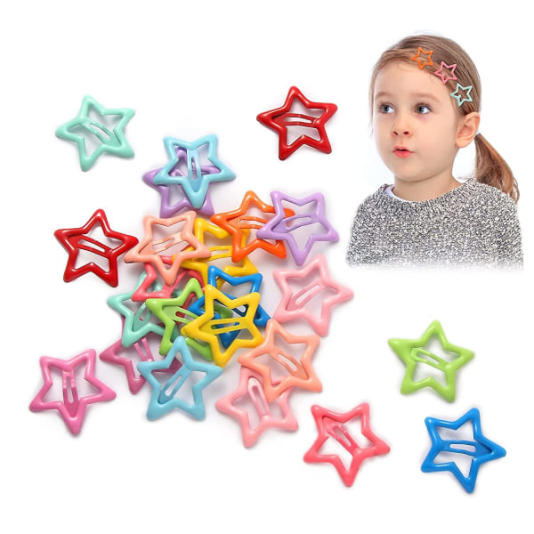 30 st stjärnformede metall hårspännen hårspännen for flickor Non Silp Barn Blandade farver Söta håraccessoarer (star30st)