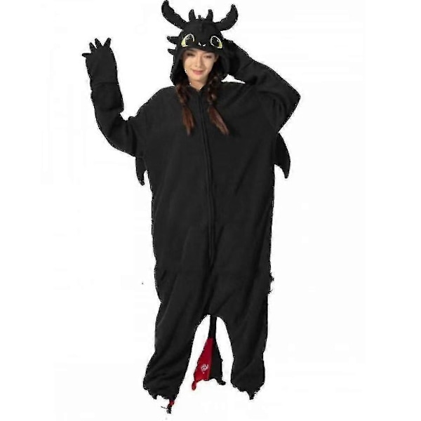 Tecknad Tandlös Vuxen Kigurumi Onesie för Kvinnor Män Djur Pyjamas Hemmakläder Halloween Kostym[YD] Black L Fit 168-178cm