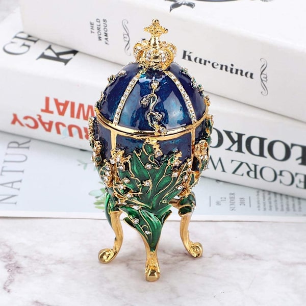 Handmålad Fabergé-ägg Emalj Korall Rattan Metall Smyckeskrin Halsband Armband Liten Prydnad Hemarbetsbord Dekoration Present Smyckeskrin