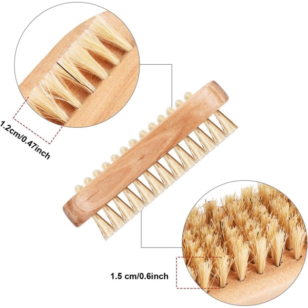 6 styks neglebørster træneglerensebørster Dobbeltsidet scrubs neglebørste til træhåndtag neglebørste