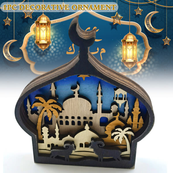 Eid Mubarak dekoration Ramadan motiv trä prydnad lager carving scen JM00568