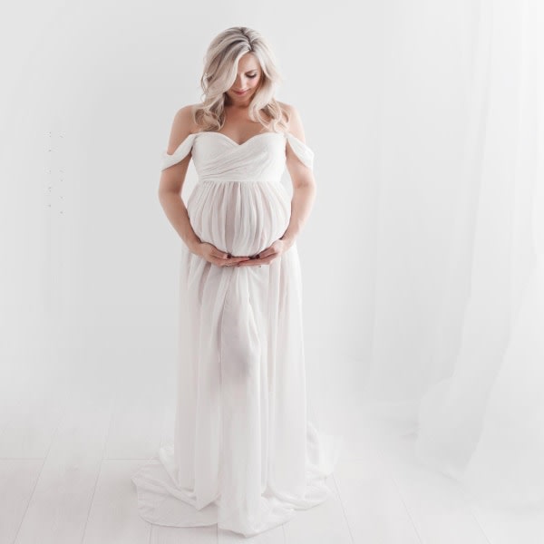 off shoulder långärmad gravidklänning for kvinner for fotografering