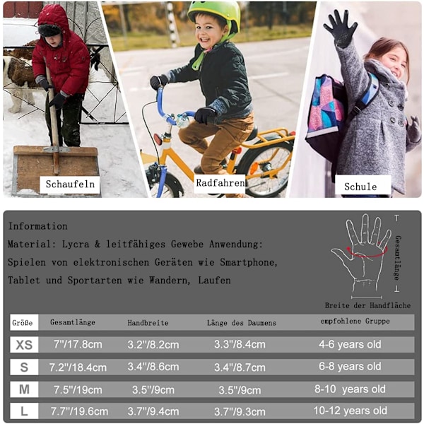 Vintervarme Løbehandsker til Børn - Koldt Vejr Varme Cykel Sne Ski Handsker 4-12 År Drenge Piger