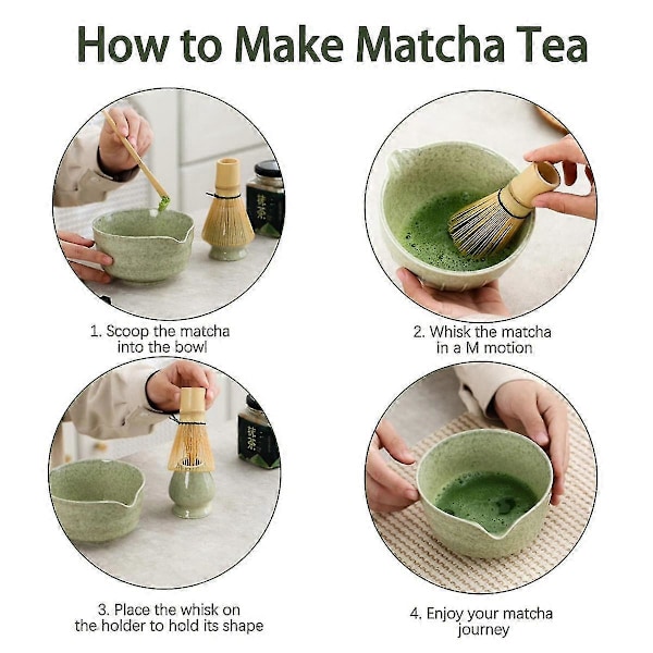 Matcha-setti, Japanilainen teesetti, jossa on Matcha-kulho nokalla, Matcha-teline, bambu-Matcha ja bambu