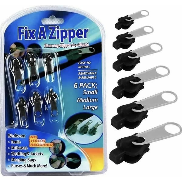Korjaa vetoketjullinen 6-pakkainen Zip Rescue Instant Repair Kit -korjaussarja, musta