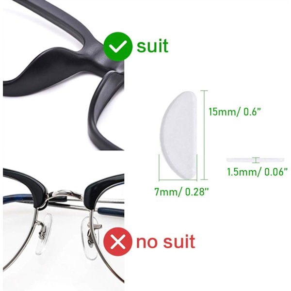 20 par glasögon näskuddar glasögonkuddar halkfria silikon mjuka näskuddar självhäftande näskuddar (transparent, 1,5 mm)