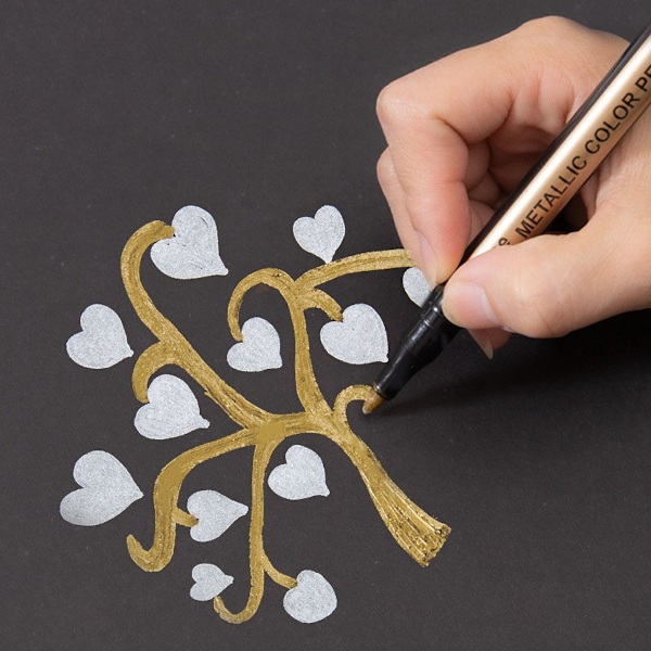 Anyuke Metallic Marker Pen Set, 10 färger, Permanent Penselpenna för att designa ditt eget fotoalbum, Gästbok, Scrapbook, Gold Metallic Pen Set