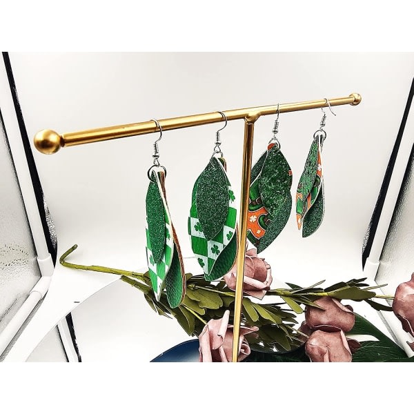 St Patrick's Day Örhängen i konstläder För kvinner Flickor Shamrock Läder Lättviktsörhängen Green Hat Petal Leaf Dangle Örhängen Set - -