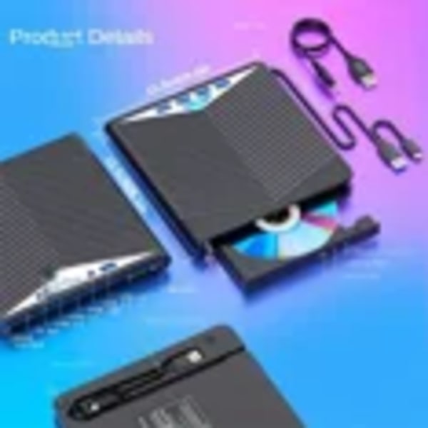 7-i-1 extern DVD-enhet, USB 3.0 Typ-C, DVD-brännare med 4 USB-portar och 2 TF/SD-kortplatser