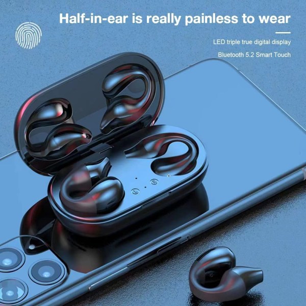 Smertefri trådløs åpne øreklips på hodetelefoner (svart)