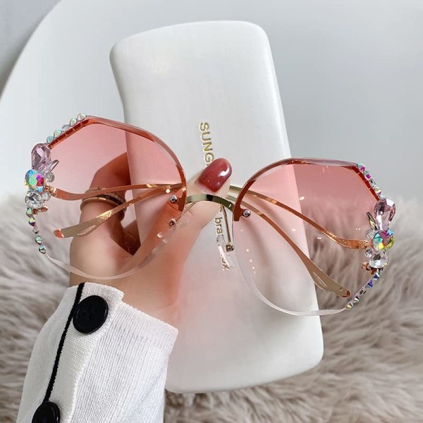 Nye vintage diamantsolbriller uten innfesting, overdimensjonerte kvinner