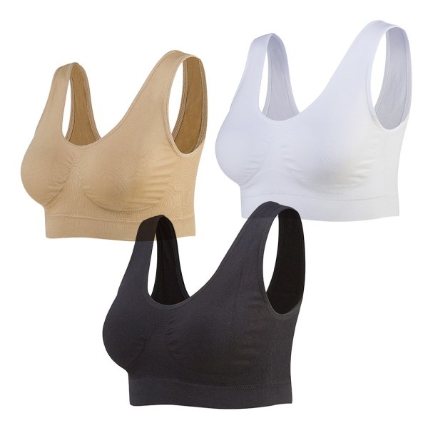 3-Pack Seamless Sports BH Trådlös Yoga BH med avtagbara kuddar för kvinnor