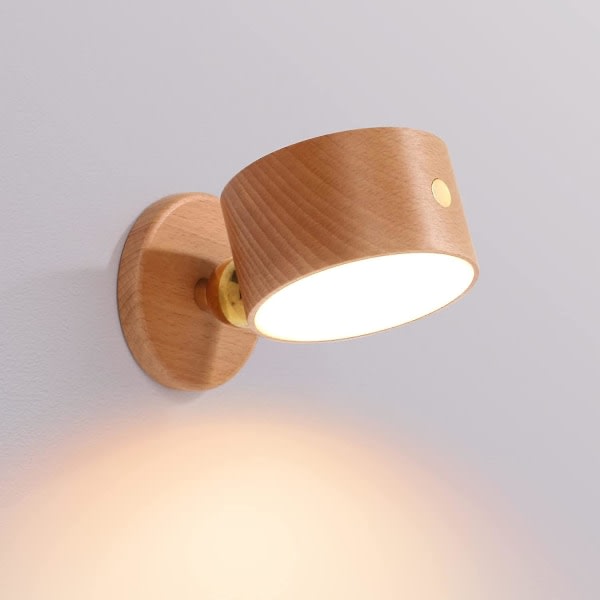 Led väggmonterade läslampor, magnetisk vägglampa i trä, roterbar USB vägglampa kompatibel med läsbänken -ES Light brown