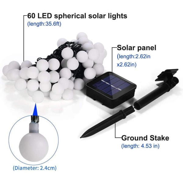 Utendørs solcellelys, 50 LED 7M vanntett IP65 med 8 modus
