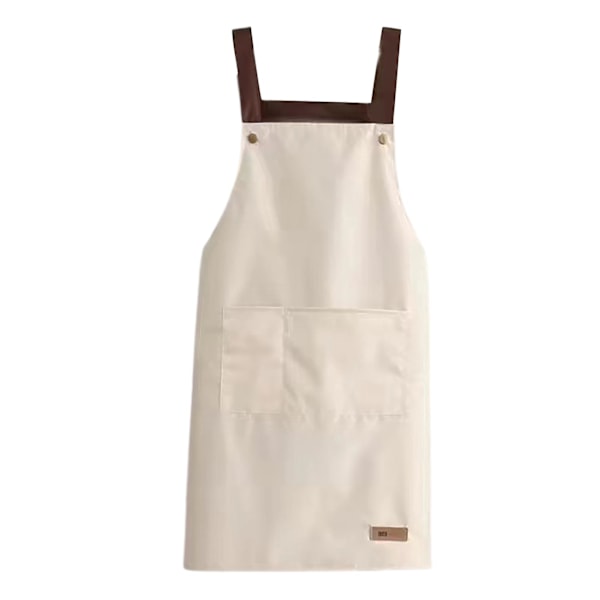Matlagningsförkläde Ärmlös Stor Ficka PVC Justerbar Midjerem Kockförkläde För Restaurang [dB} Beige