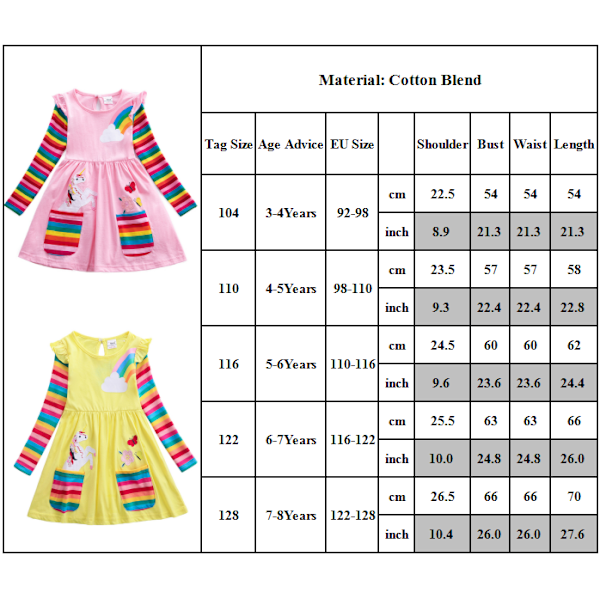Prinsessfest Tutu Klänning Långärmad Skridskoåkning Casual Gul Klänning för Flickor Yellow 128cm