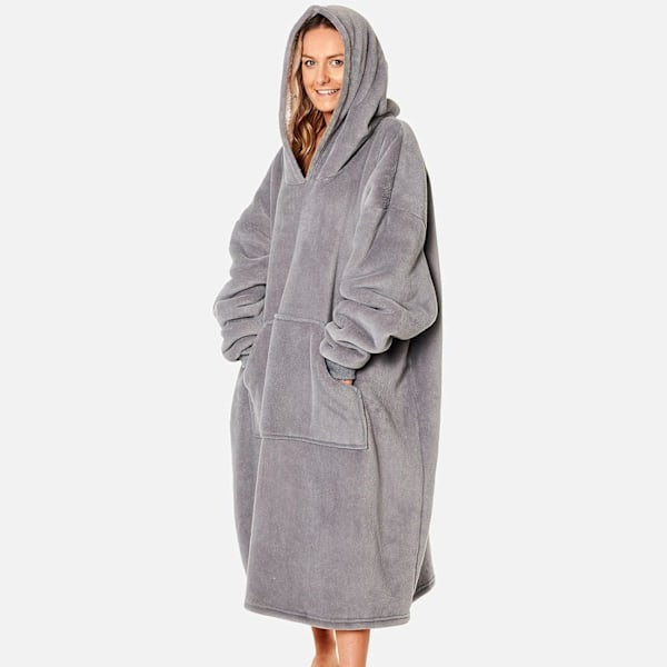 Ekstra lang oversized filt-genser bærbart teppe med lommer ermer myk Sherpa fleece bærbart teppe gigantgenser Charcoal Grey