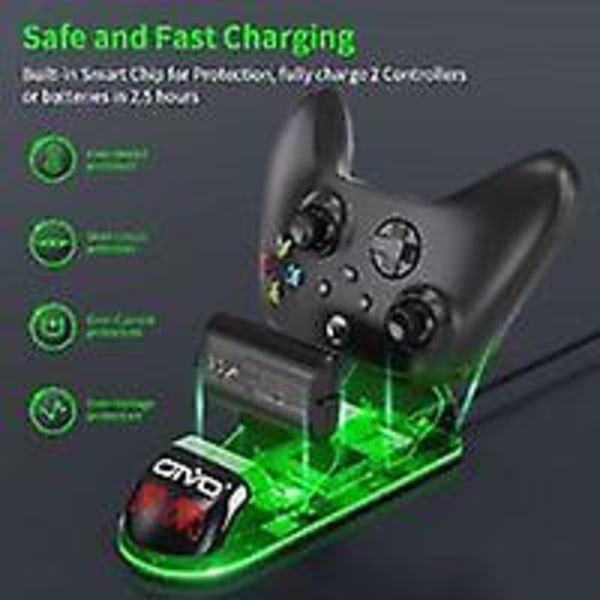 Lader med 2 Oppladbare Batterier for Xbox One/Xbox Series X/S Kontroller, Ladestajon med 2 x 1300 mAh Oppladbare Batterier (xb