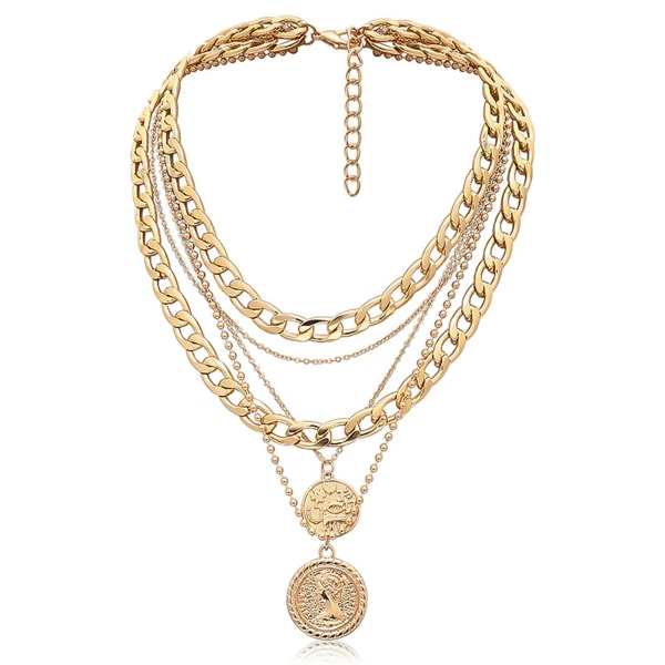 Guld lag halskæder til kvinder Trendy retro mønt vedhæng Guld halskæde Dainty Chunky Link Chain Choker halskæder til piger Smykker Fødselsdagsgaver