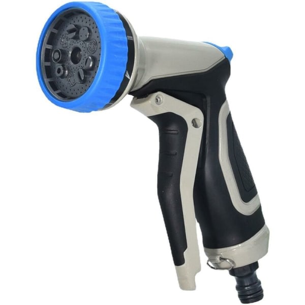 Trädgårdsslangmunstykke indeholder pistol 8 lägen Trädgårdsbevattningsudstyr Högtrykspistol för gräsmatta vattning Biltvätt Husdjursbadning (blå)