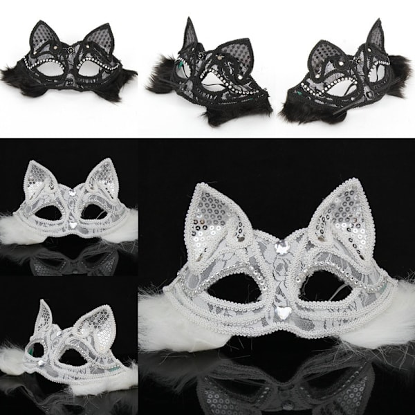 Betterlifefg-Halloween Masquerade Julfest Halvt ansigt Fox Spidsmaske Half Face Princess Mask Venetiansk Mask, Hårig Sort Fox Spidsmaske, 19*8cm