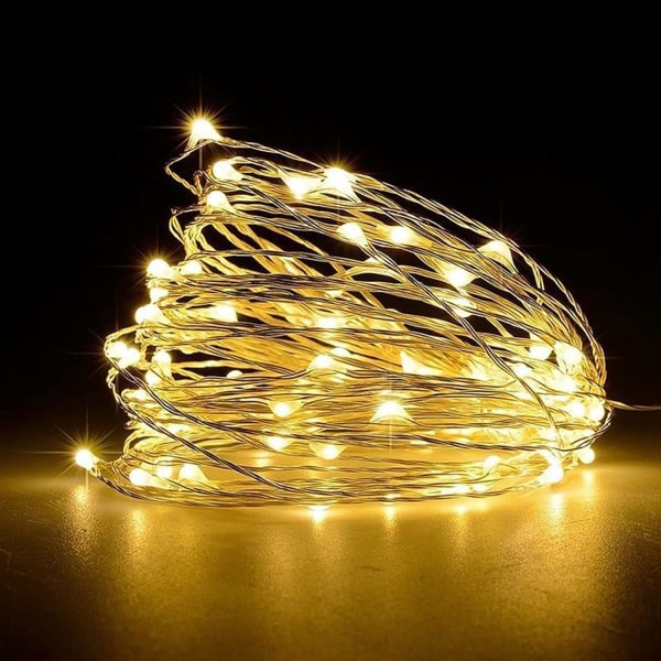 Fairy Lights, 50 LED-akkua slingljus koppartrådslampor för inomhusbelysning, bröllopsdekor, jul (5M/16ft, varmvit)
