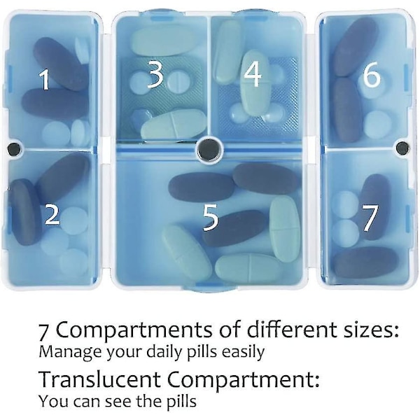2-pack magnetisk hopfällbar pillerask, 7 fack bärbar pillerförvaringsask, för resor