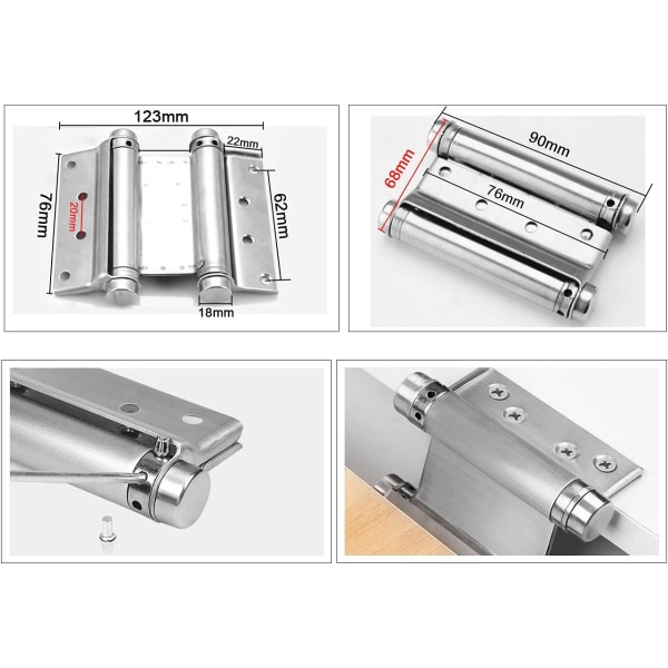 2 stk. dørhengsler for svingdører, fjærdørhengsler, bæreevne opptil 15 kg, 76 mm, 3 tommer