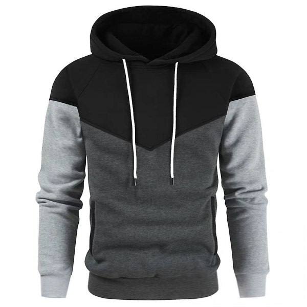 Herr Colorblock Hoodies Hood Pullover Sport Långärmad Sweatshirt Black XL