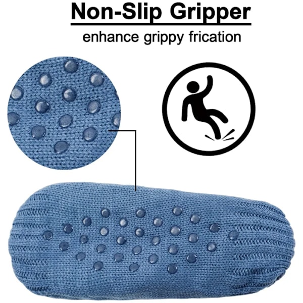 Kvindes strikkede hjemmesko-sokker - Bløde, fuzzy sokker - Anti-slip sokker - Vinter indendørs - Dobbelt lag - Soveværelses sokker - Blå Blue XL EU 46-48