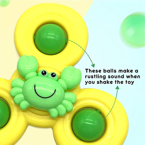 Sugkoppssnurrorleksak, 3st Tecknad Ocean Series Spinnerleksaker, Nyhet Spinnrattar Sensoriska leksaker för småbarn, presenter till jul